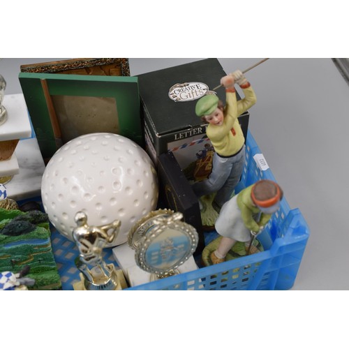 714 - Selection of Golfing Items To Include Pair of Letter Holders/Book Ends (AF), Golf Ball Money Bank, G... 