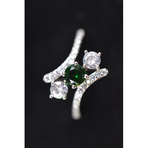 5 - Silver 925, Green & Clear Stoned Ring Complete in Presentation Box