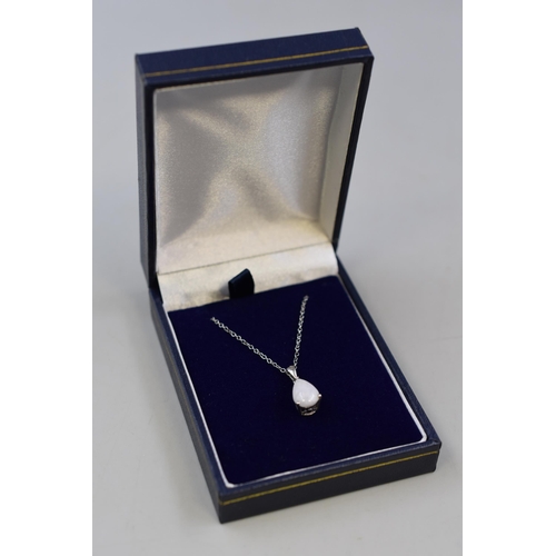 18 - Silver 925 White Teardrop Stoned Necklace Complete with Presentation Box