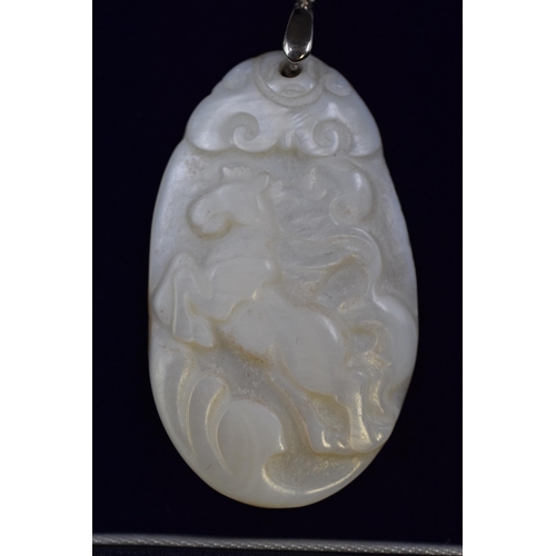 21 - Silver 925 Rearing Horse Mother of Pearl Large Pendant Necklace Complete with Presentation Box