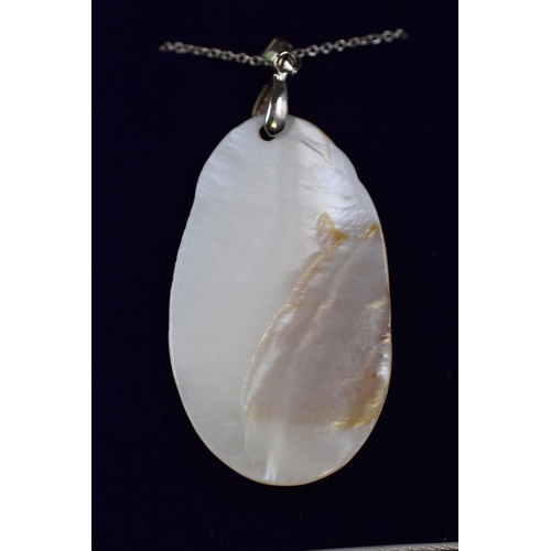 21 - Silver 925 Rearing Horse Mother of Pearl Large Pendant Necklace Complete with Presentation Box