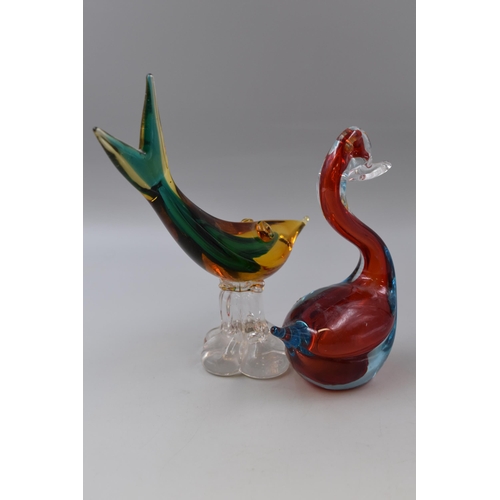 202 - Two Hand Blown Statues to include Murano Sommerso Art Glass Swordfish and a Hand Blown Duck