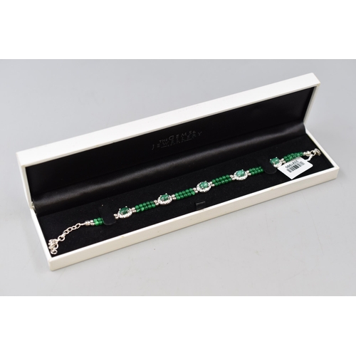 51 - Silver 925, Green Stone & Bead Bracelet Complete in Presentation Box