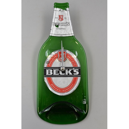 208 - A Flattened Glass Beck's Beer Bottle Wall Clock, Approx 11