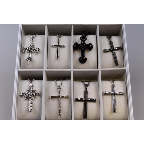 62 - Jewellery Storage Case with Various Styles of Cross Pendant Necklaces