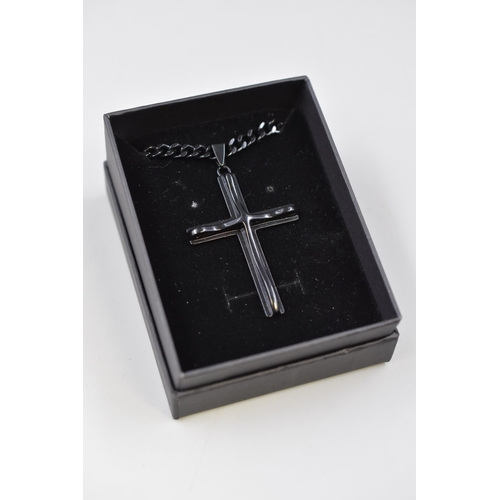 64 - Black Necklace with Crucifix Complete with Presentation Box, Chain 22