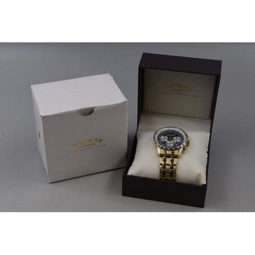 69 - A Rotary Gold Tone Gent's Chronograph Watch, In Presentation Box. Working