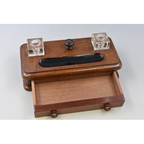 320 - Antique Desk Mounted Pen and Ink Stand with Drawer (12