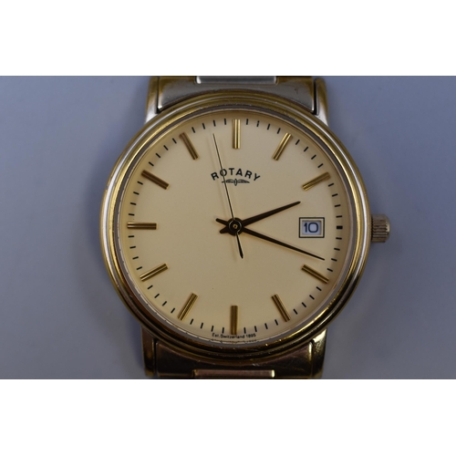 74 - A Gold Plated Rotary Day/Time Dolphin Standard Quartz Gents Watch, Working