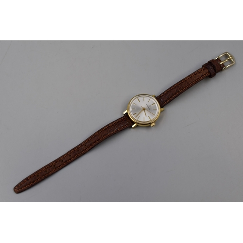 75 - A Gold Plated Eterna Ladies 17 Jewel Mechanical Watch, With Leather Strap. Working