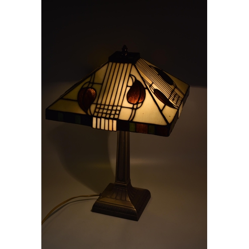 326 - A Tiffany Style Leaded Glass Shade Table Lamp, With Bronzed Columnar Base. Approx 19