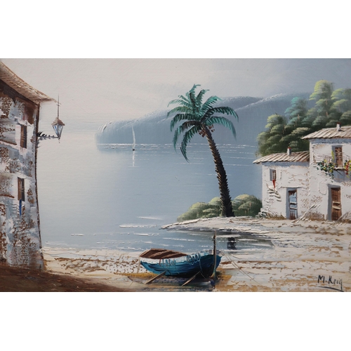 328 - Pair of Framed Signed Oil On Canvas Mediterranean Coastal Scenes, Largest approx 19