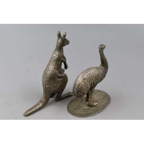 164 - Two Cold Cast Silver Plated Animal Statues to include a Kangaroo and a Stewart Dawson Emu