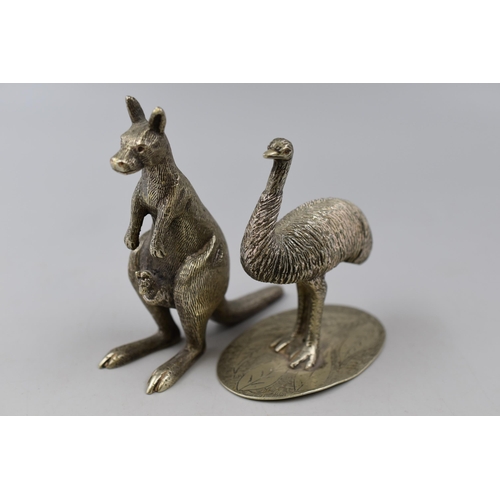 164 - Two Cold Cast Silver Plated Animal Statues to include a Kangaroo and a Stewart Dawson Emu