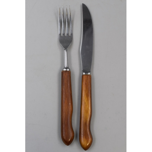 338 - Sanenwood 12 Pieces Mid Century Wooden Handle Knives and Forks Cutlery Set