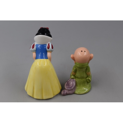 170 - Vintage Collectible Disney Snow White and Dopey Glazed Ceramic Salt and Pepper Shaker Set, Depicts S... 