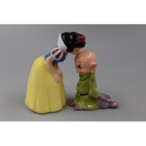 170 - Vintage Collectible Disney Snow White and Dopey Glazed Ceramic Salt and Pepper Shaker Set, Depicts S... 