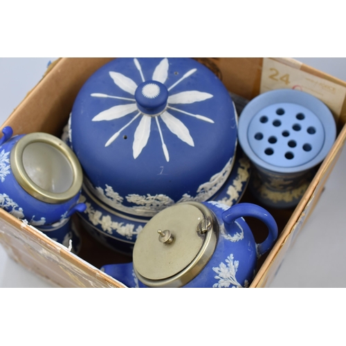 341 - Selection of Jasperware Including Blue Cheese Dome (AS Found), Teapot and More