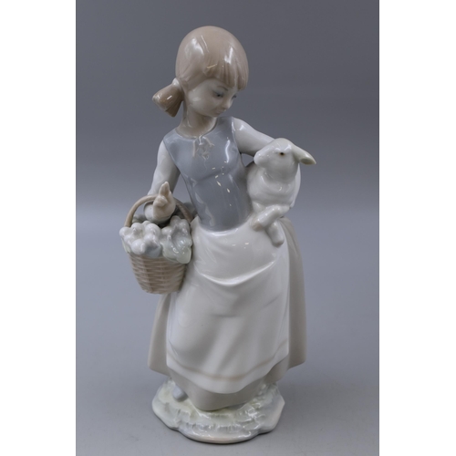 241 - Collectable Lladro Porcelain Young Girl with Lamb Statue approx 9.5