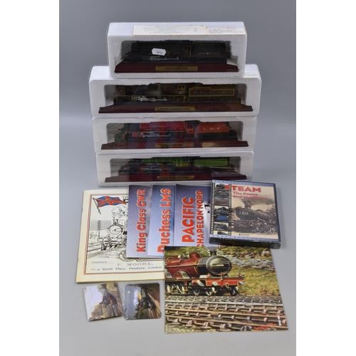 154 - Four Atlas Editions Steam Train Models on Wooden Plinths (Flying Scotsman, Duchess LMS, Pacific Chap... 