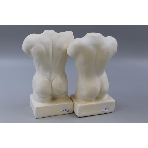 381 - Pair of Male and female Torso Ceramic Statues 8