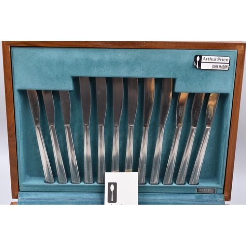 584 - John Mason, Arthur Price of England cutlery set in wooden display case