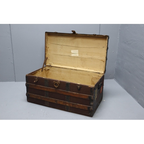 586 - Vintage Banded Wooden Storage Trunk (30