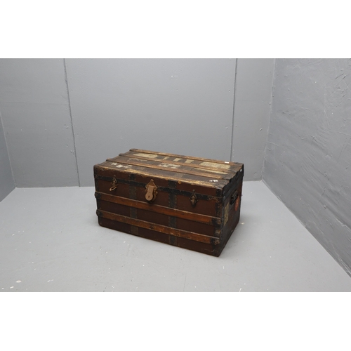 586 - Vintage Banded Wooden Storage Trunk (30