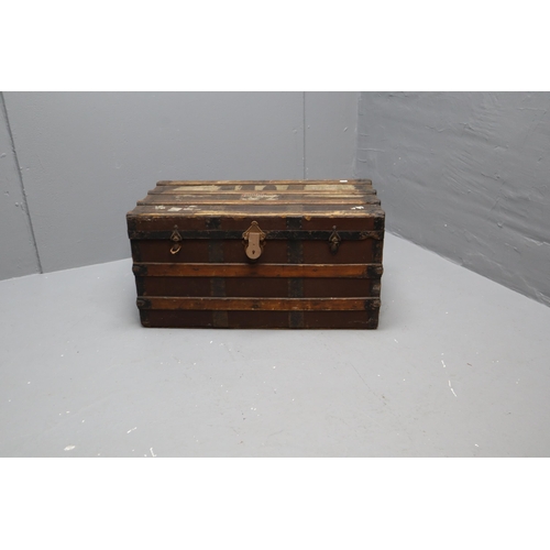 586 - Vintage Banded Wooden Storage Trunk (30