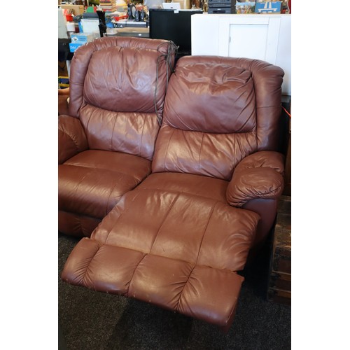 589 - Really Good Quality Compact Sized Soft Light Burgundy Leather Electric Two Seater Recliner Settee, 6... 