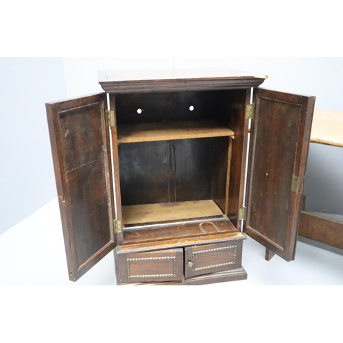 555 - Vintage Oak Geometric Four Door Cabinet (af) 23