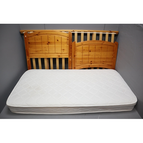 572 - Single Solid Pine Bed complete with a Very Clean as New Cool Touch Mattress