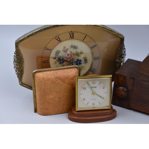 737 - Four Vintage Mechanical Clocks (For Spares or Repairs). Includes 8 Day Wood Cased Mantle Clock, Bles... 