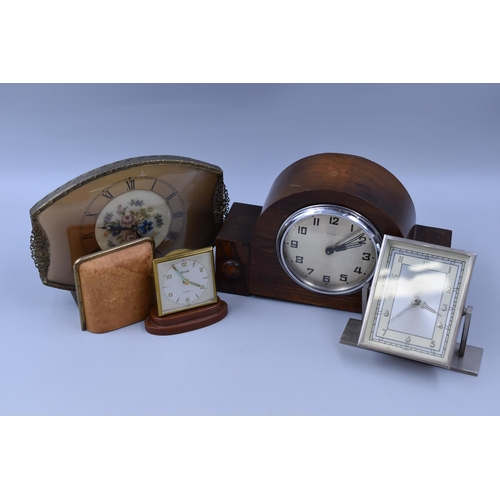 737 - Four Vintage Mechanical Clocks (For Spares or Repairs). Includes 8 Day Wood Cased Mantle Clock, Bles... 