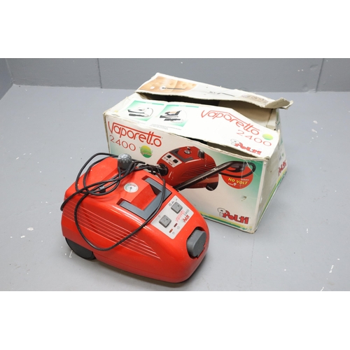 767 - Boxed Vaporetto 2400 Steam Cleaner complete with Attachments, Powers On When Tested