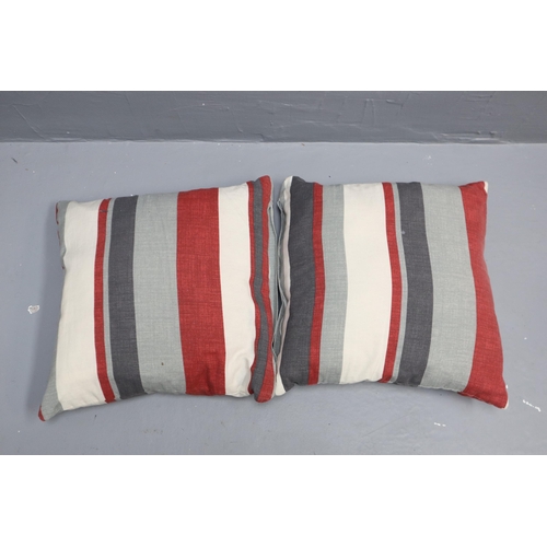 792 - Pair of Grey,Red & White Striped Lined Eyelet Curtains ( approx 54