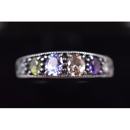 1 - Silver 925 Half Eternity Ring Displaying 5 Coloured Stones (Size L) Complete with Presentation Box