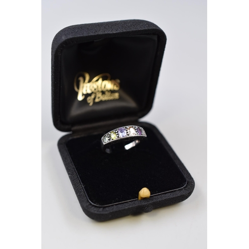 1 - Silver 925 Half Eternity Ring Displaying 5 Coloured Stones (Size L) Complete with Presentation Box