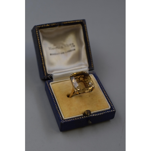 8 - Vintage Gold Large Citrine Stoned Ring (Size L) Complete with Presentation Box (Unmarked)