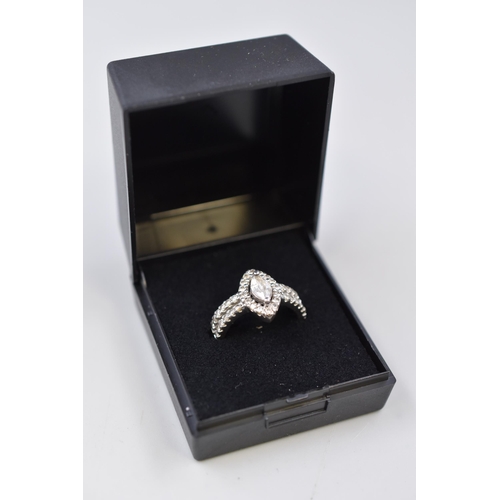 11 - Silver 925 Marcasite and Single Stoned Ring Complete with Presentation Box