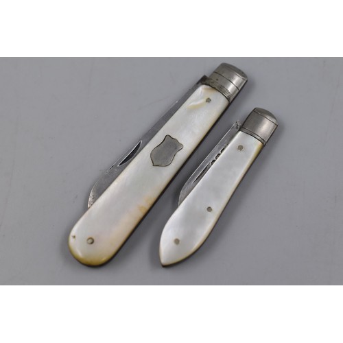 13 - Two Hallmarked Sheffield Silver Fruit Knives with Mother of Pearl Handles