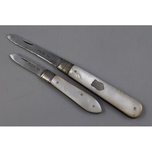 13 - Two Hallmarked Sheffield Silver Fruit Knives with Mother of Pearl Handles