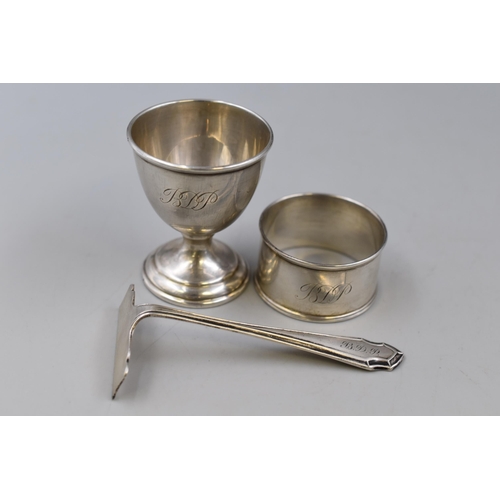 15 - Selection of Silver Items to Include Egg Cup, Napkin Holder and Pusher