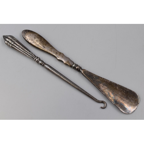 18 - Two Hallmarked Birmingham Silver Items, Button Hook and Shoe Horn. Button Hook is Circa 1902