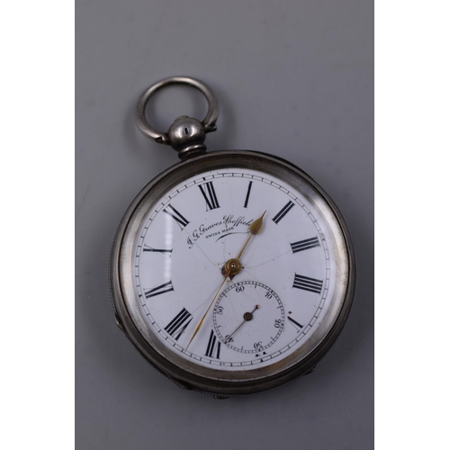 19 - A 935. Continental Silver Cased J.G Graves Pocket Watch, Spares or Repairs