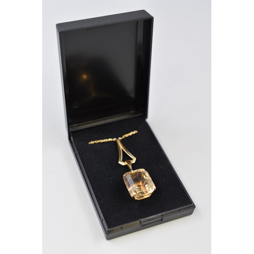 30 - Vintage Gold and Citrine Stoned Pendant Necklace (Unmarked) Complete with Presentation Box