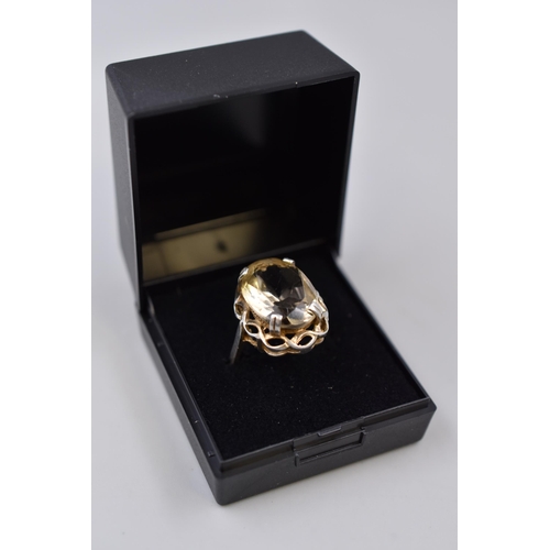 33 - Silver 925 Smoky Quartz Stoned Ring (Size Q) Complete with Presentation Box