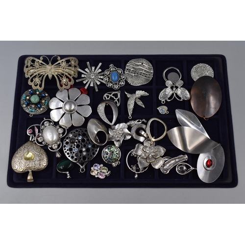 161 - Large Selection of Mixed Silver Toned Pendants and a Butterfly Har Clip