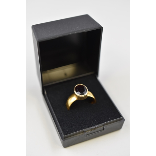 39 - Hallmarked Birmingham 22ct Gold Rings with Faceted Black Stone (Size Q) Complete with Presentation B... 