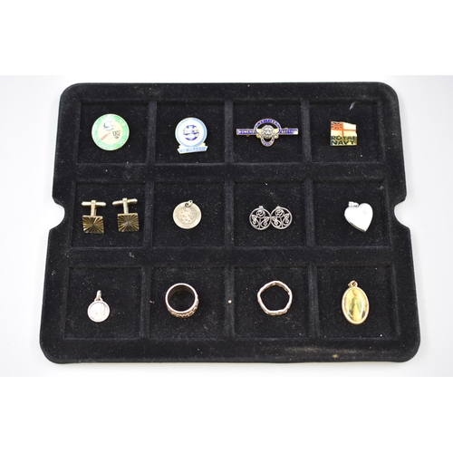 165 - Selection of Badges, Rings, Cufflinks, and Pendants